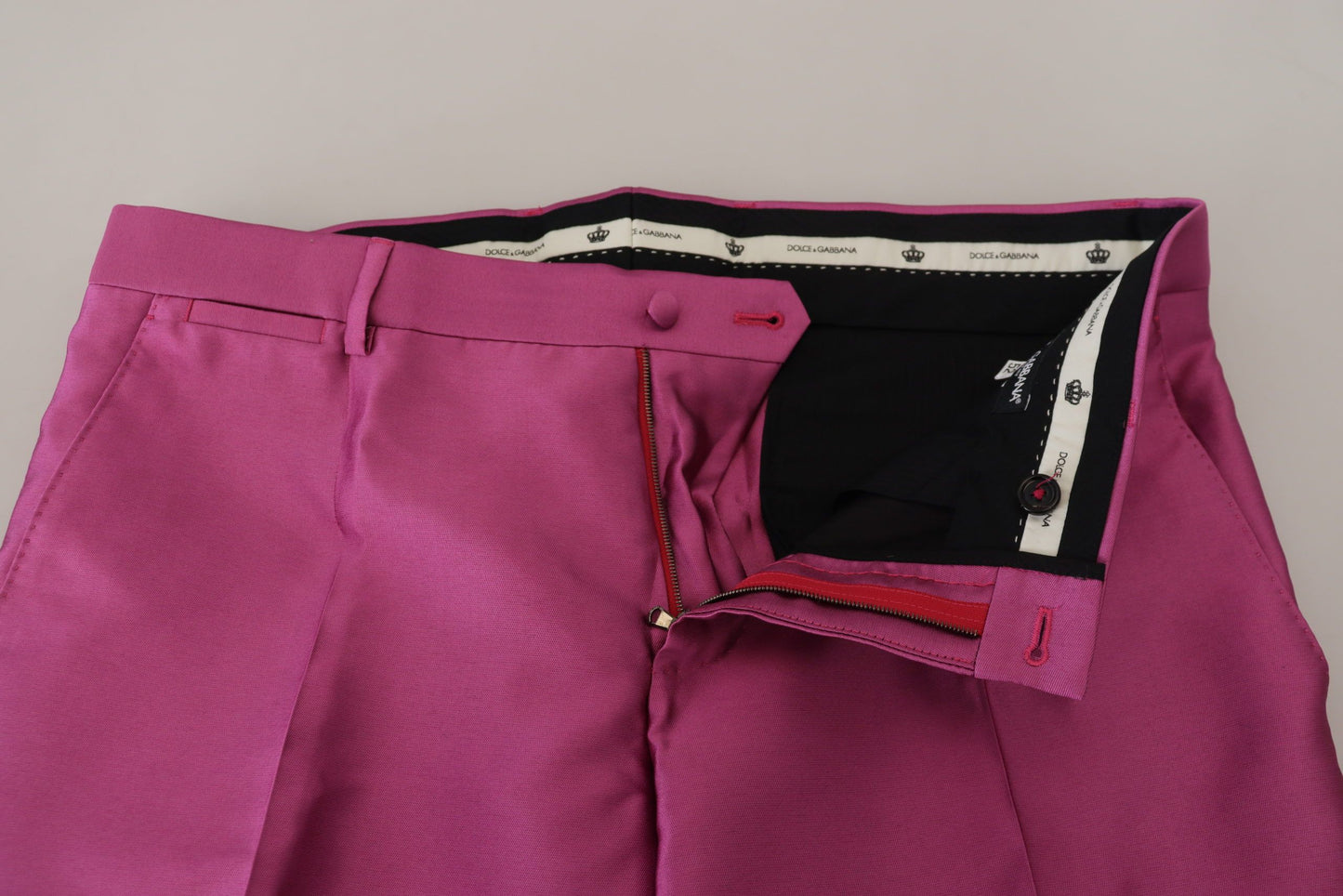 Dolce & Gabbana Pantalones de Vestir Formales de Seda Rosa Ajustados