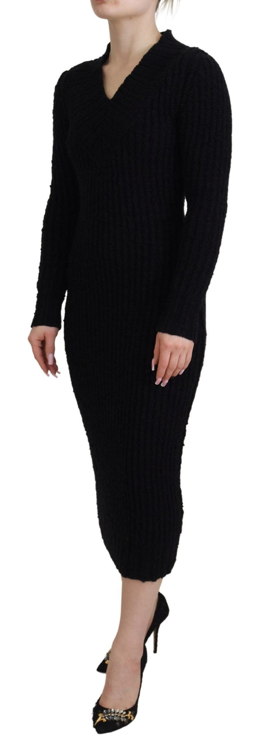 Dolce & Gabbana Vestido Ajustado de Lana Negra Tejida