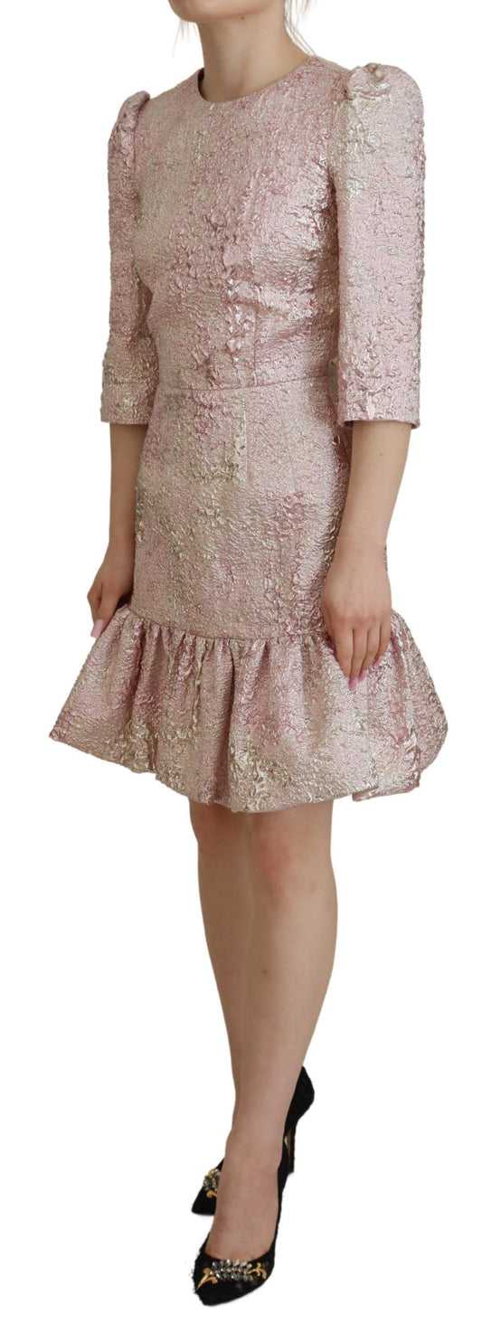 Vestido midi entallado de jacquard rosa de Dolce & Gabbana con manga francesa
