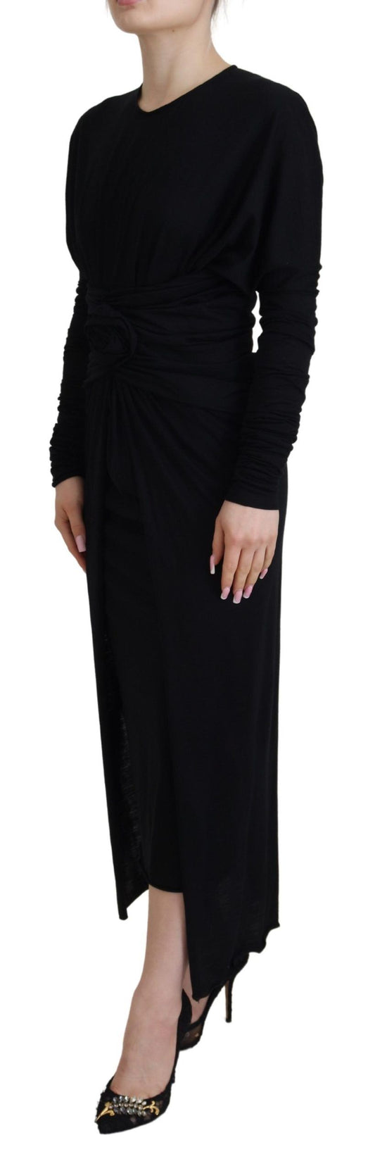 Vestido cruzado de lana Dolce & Gabbana negro de tipo tubo de largo medio