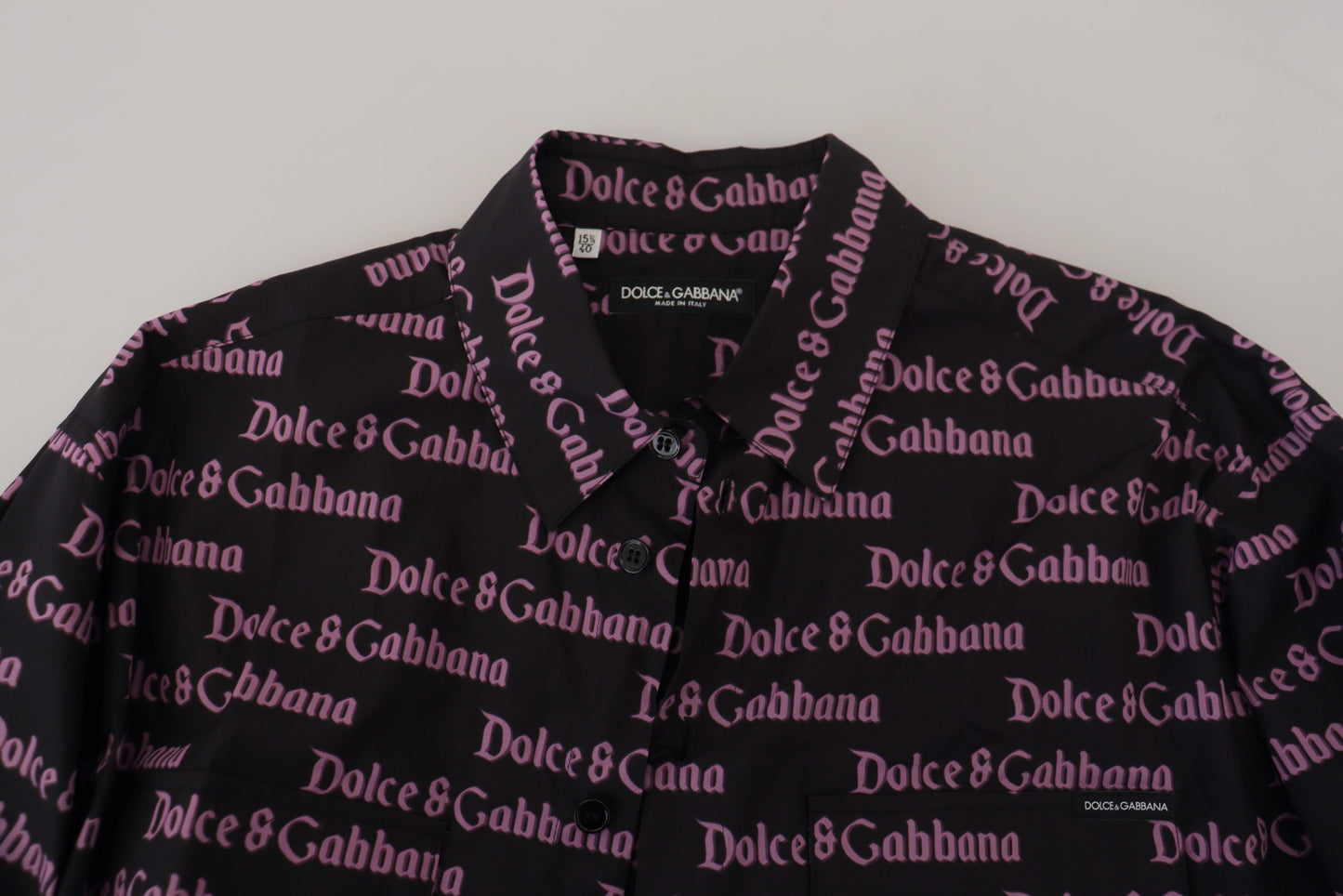 Camisa formal entallada con logo negro y morado de Dolce & Gabbana