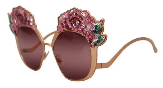 Gafas de sol Dolce & Gabbana DG2202 con bordado de lentejuelas de rosas en oro rosa