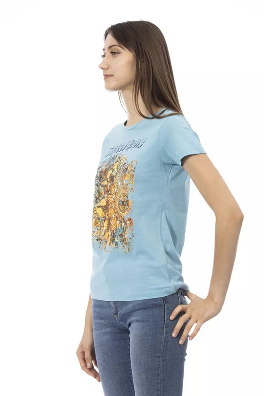Camiseta de mujer de algodón azul claro Trussardi Action