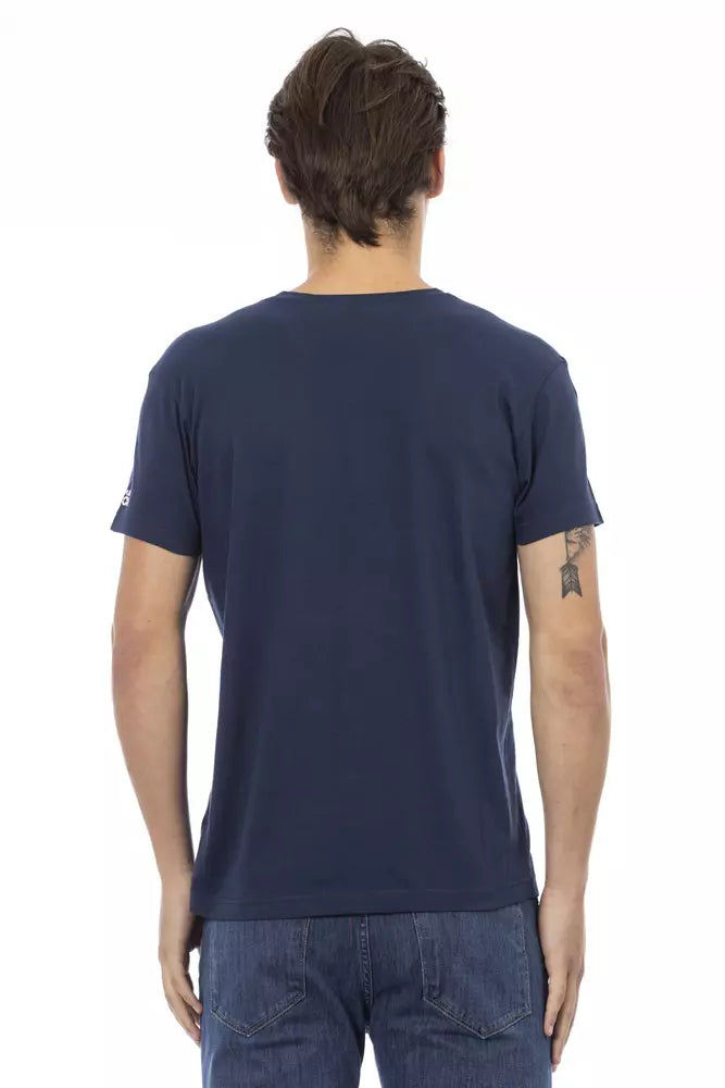 Camiseta Trussardi Action de algodón azul con cuello en V para hombre