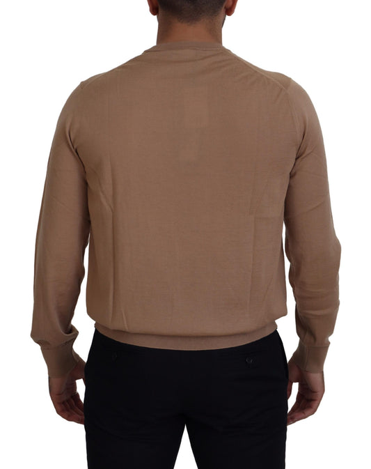 Suéter de punto Dolce & Gabbana beige con logo de corona y cuello redondo de cachemir