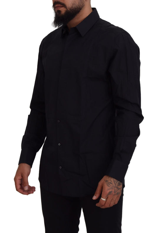 Camisa de vestir de algodón negra y dorada de Dolce & Gabbana de corte entallado para hombre