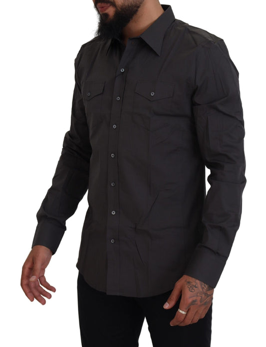 Camisa de vestir elástica ajustada SICILIA gris de Dolce & Gabbana