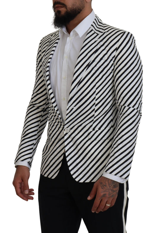 Chaqueta Blazer Dolce & Gabbana Blanca con Rayas Negras de Corte Ajustado