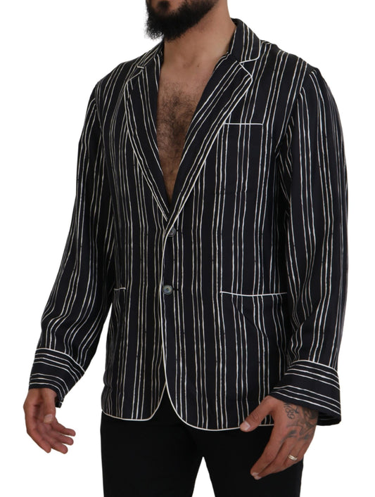 Camisa/chaqueta de pijama de seda a rayas azules de Dolce & Gabbana