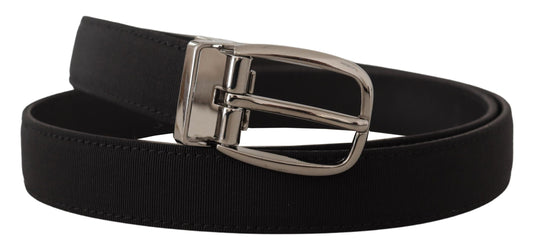 Cinturón Dolce & Gabbana de piel grosgrain negra con hebilla de logo plateado
