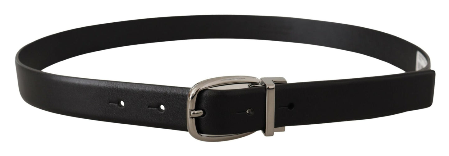 Cinturón Dolce & Gabbana de cuero negro con hebilla de logo de metal plateado cromado