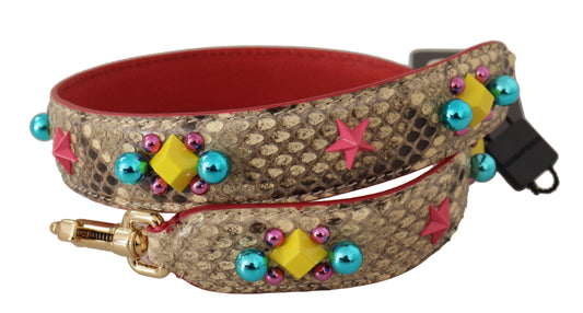 Dolce & Gabbana Bandolera de Piel de Pitón Beige con Cristales