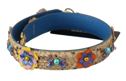 Correa de Hombro Dolce & Gabbana de Cuero de Pitón Beige con Apliques Florales