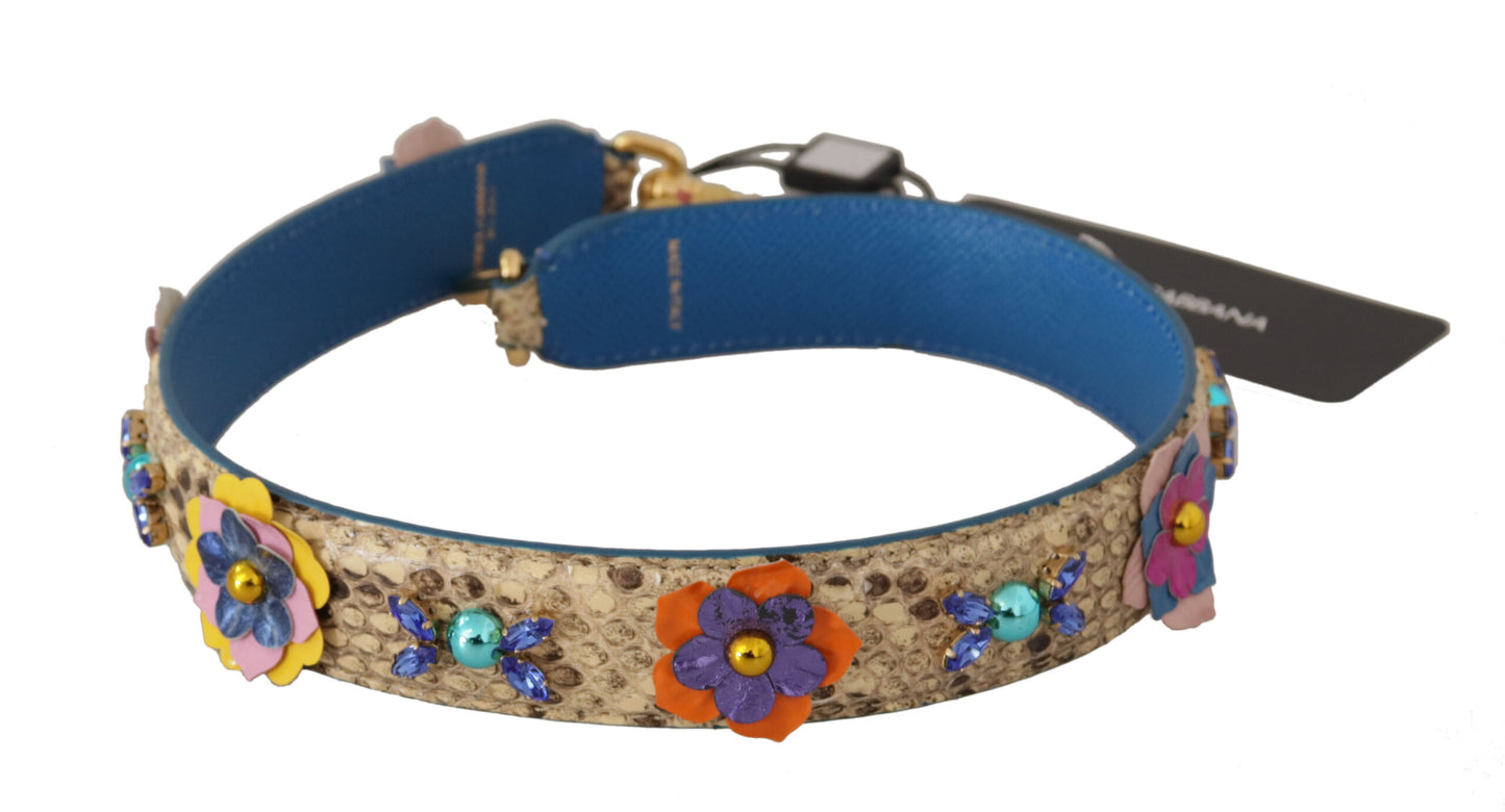 Correa de Hombro Dolce & Gabbana de Cuero de Pitón Beige con Apliques Florales
