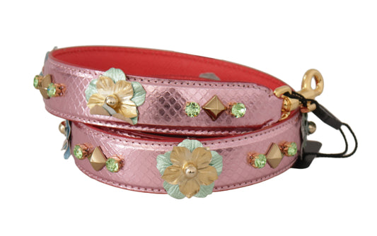 Correa para el hombro con tachuelas en cuero rosa metálico de Dolce & Gabbana