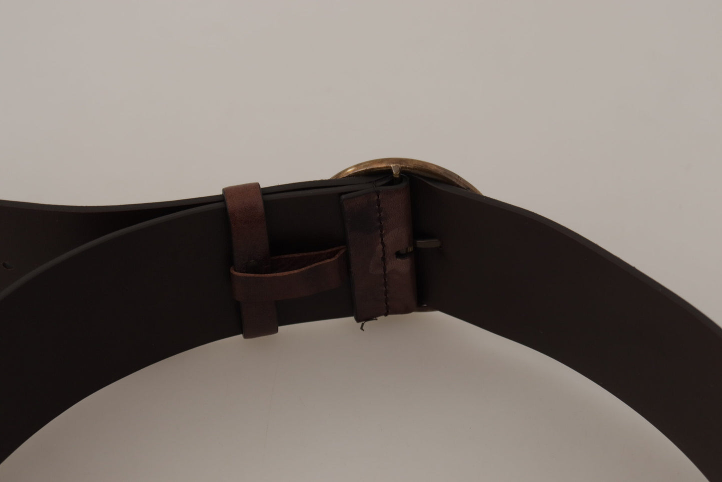 Cinturón Dolce & Gabbana de piel marrón oscuro para pantorrillas anchas con logo y hebilla redonda
