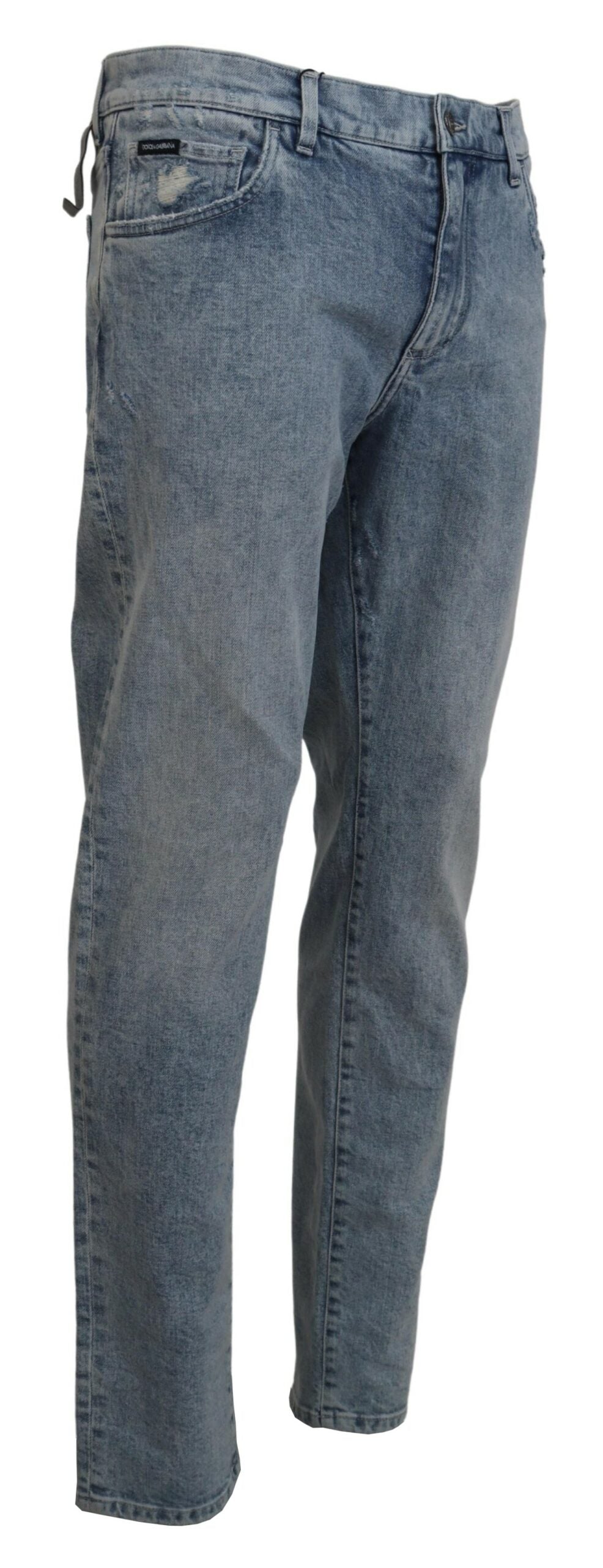 Jeans ajustados de algodón denim lavados en azul de Dolce & Gabbana