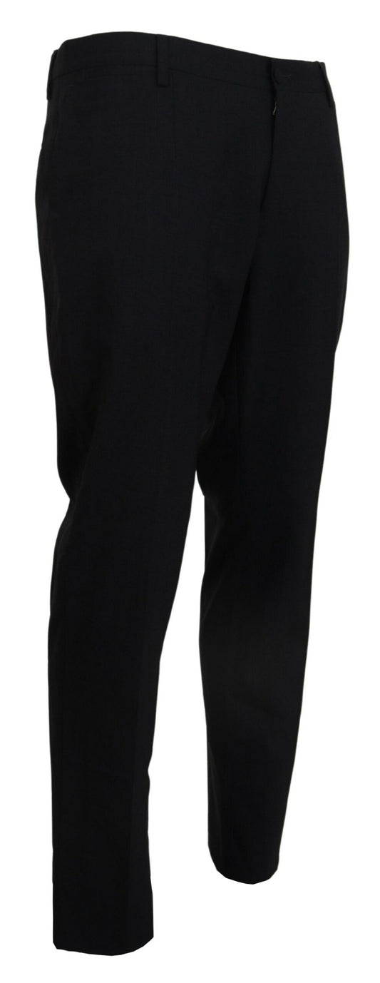 Dolce & Gabbana Pantalón de vestir de lana elástica gris corte ajustado