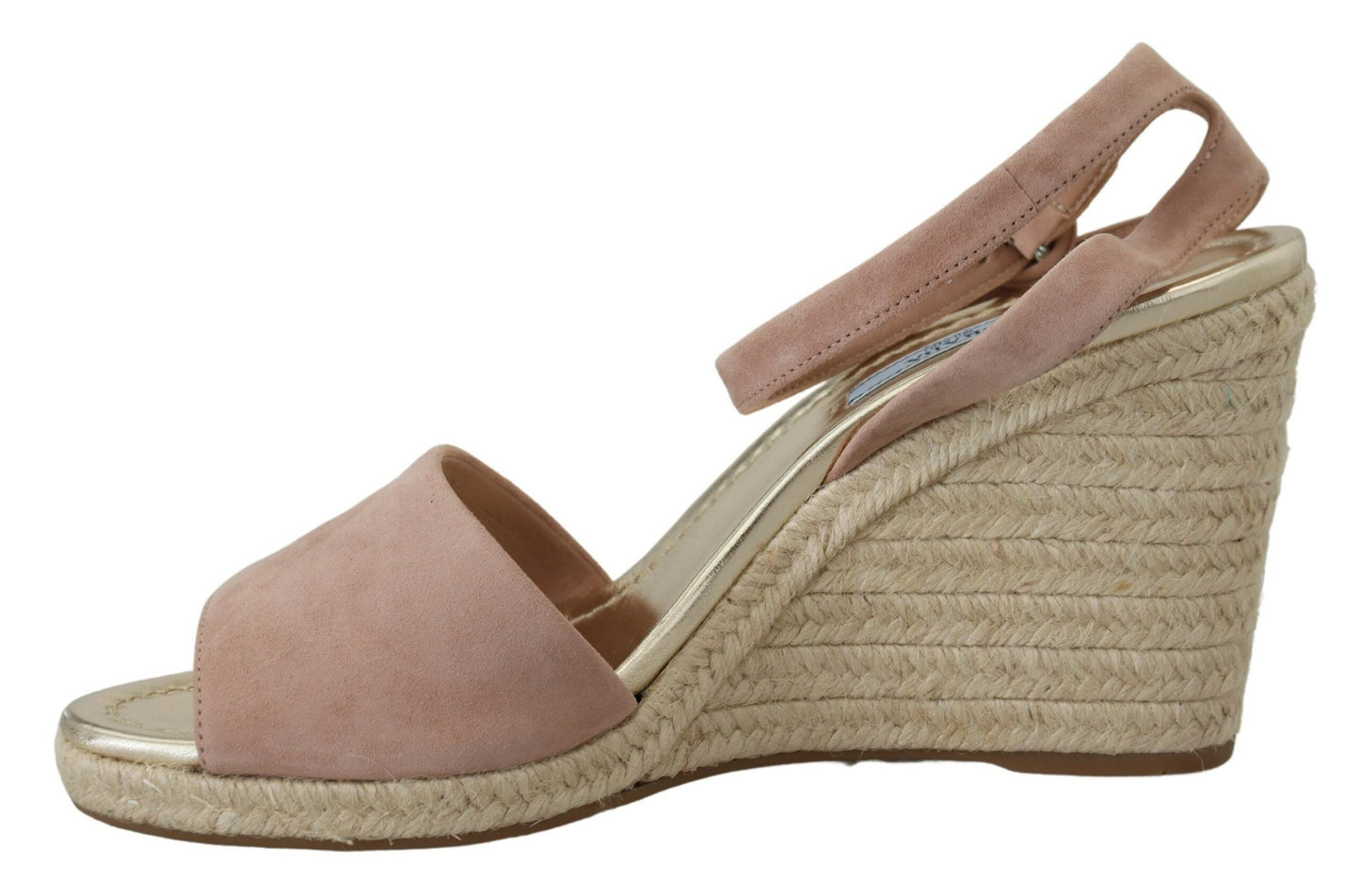 Sandalias de tacón con tira al tobillo de ante rosa Prada