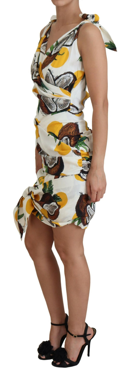Minivestido recto de seda con estampado de coco blanco de Dolce & Gabbana