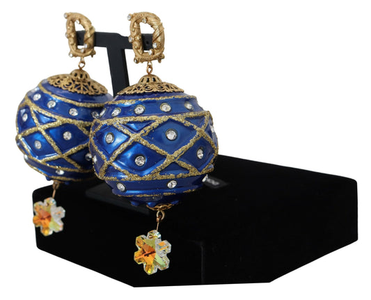 Pendientes de clip Dolce & Gabbana de latón dorado, azul, colgantes de bola y cristales