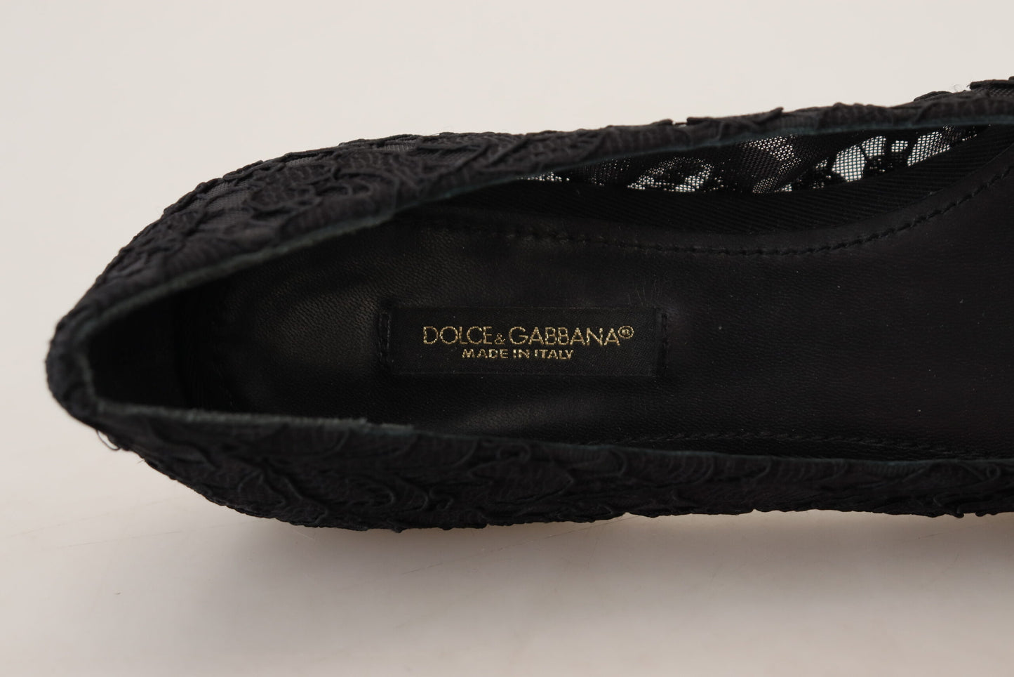 Zapatos planos con cristales y encaje Taormina negros de Dolce & Gabbana