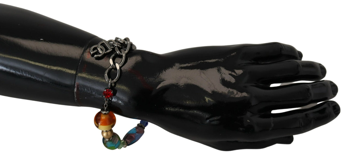 Pulsera de cadena plateada de latón con abalorios y broche de langosta multicolor de Dolce & Gabbana