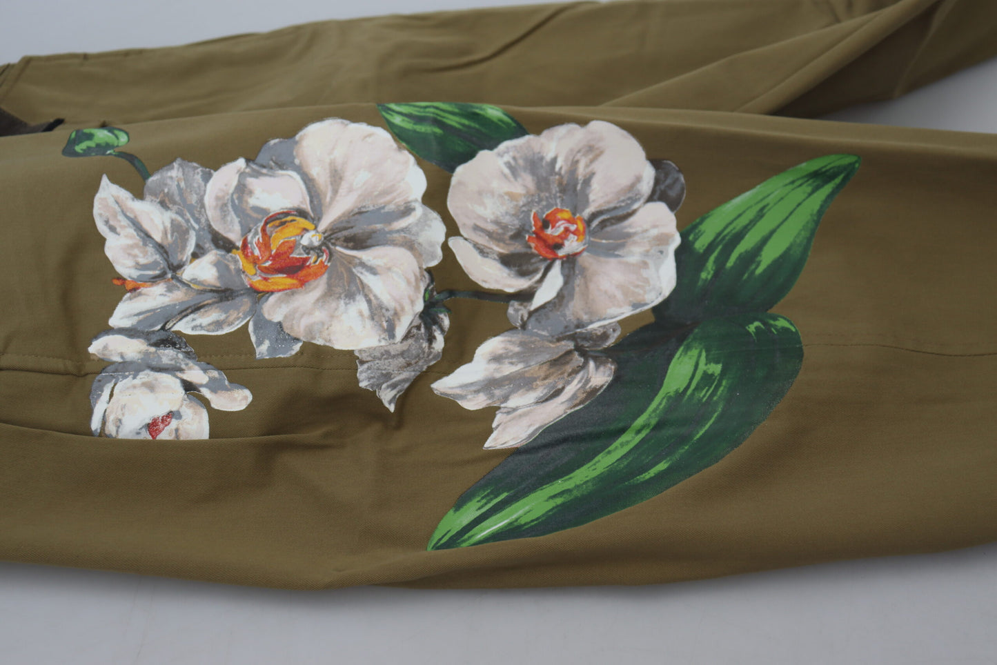 Pantalones chinos florales elásticos de algodón beige de Dolce & Gabbana