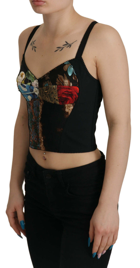 Dolce & Gabbana Blusa Corsé Recortada Sicily Negra de Retazos
