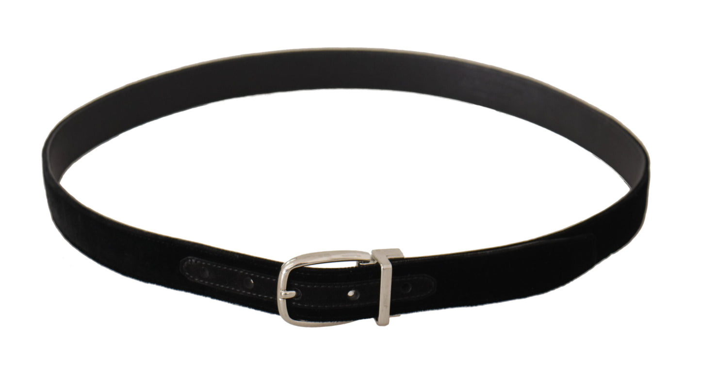 Cinturón Dolce & Gabbana Negro Casual de Terciopelo con Hebilla de Metal Tono Plateado