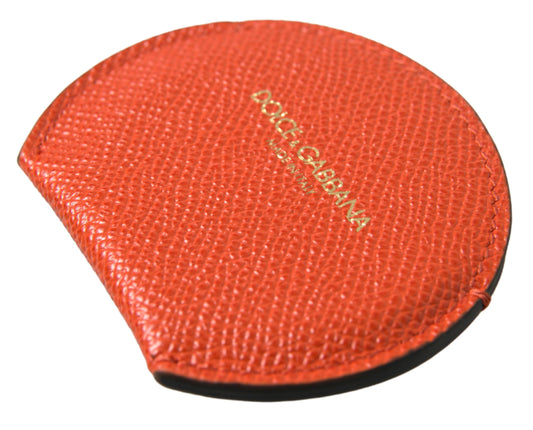 Estuche de Espejo de Mano Redondo con Logo de Piel de Becerro Naranja Dolce & Gabbana
