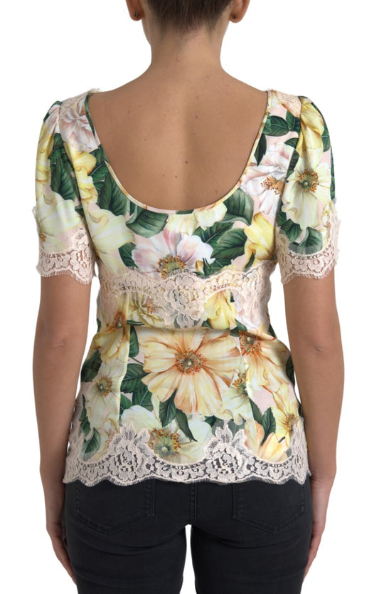 Blusa Dolce & Gabbana de encaje floral multicolor con cuello en V