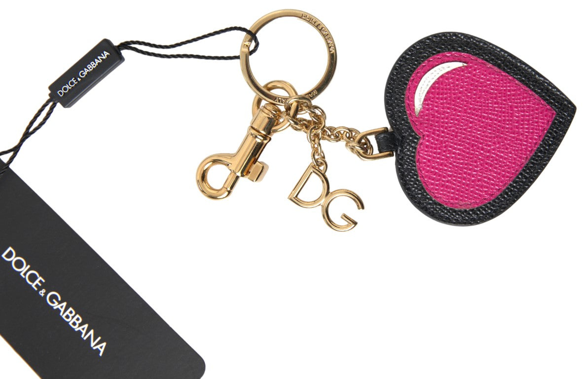 Llavero de Piel Negro Fucsia con Corazón y Metal Dorado Dolce & Gabbana