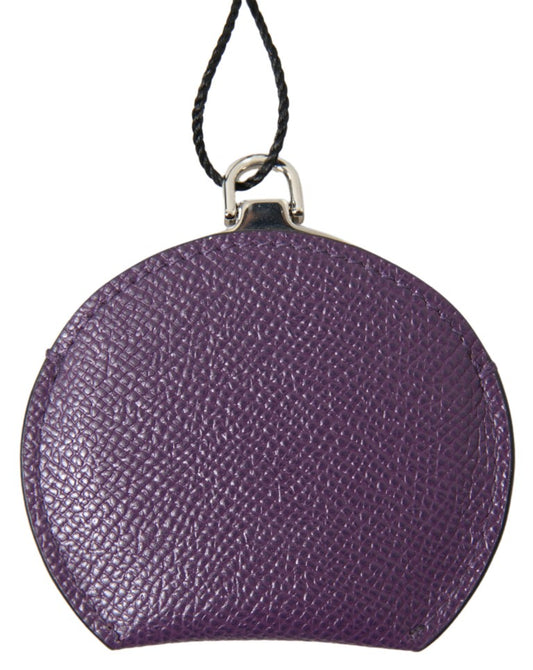 Porta Espejo de Mano Redondo de Piel de Becerro Morada de Dolce & Gabbana