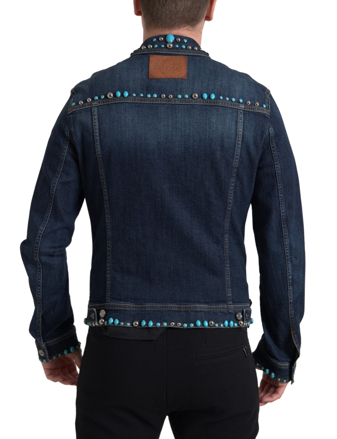 Chaqueta Dolce & Gabbana de mezclilla azul con incrustaciones de piedras turquesas