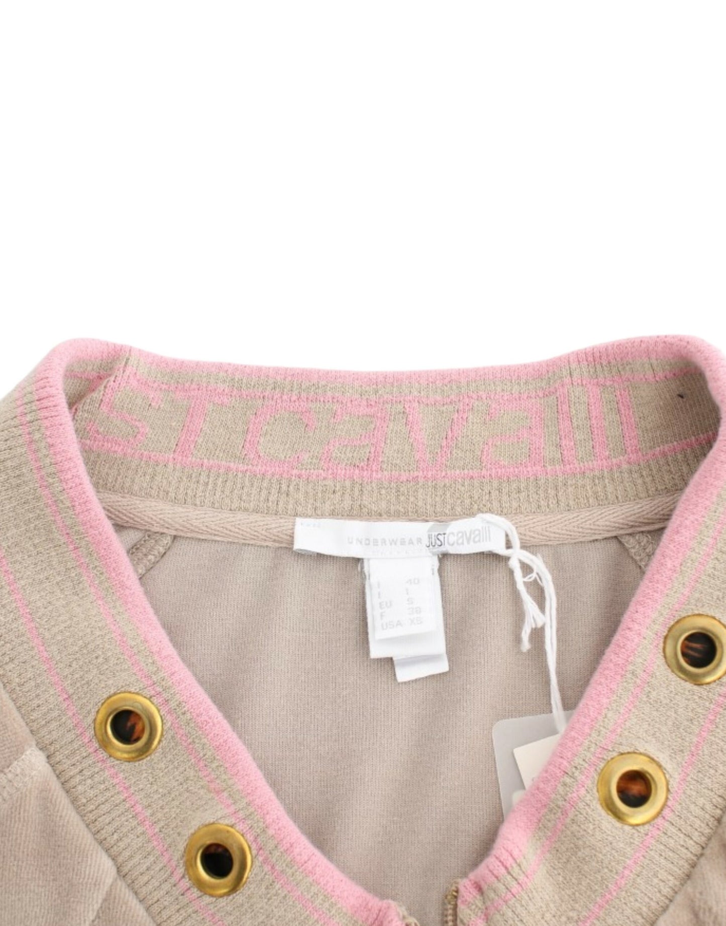 Suéter con cremallera de terciopelo beige Cavalli