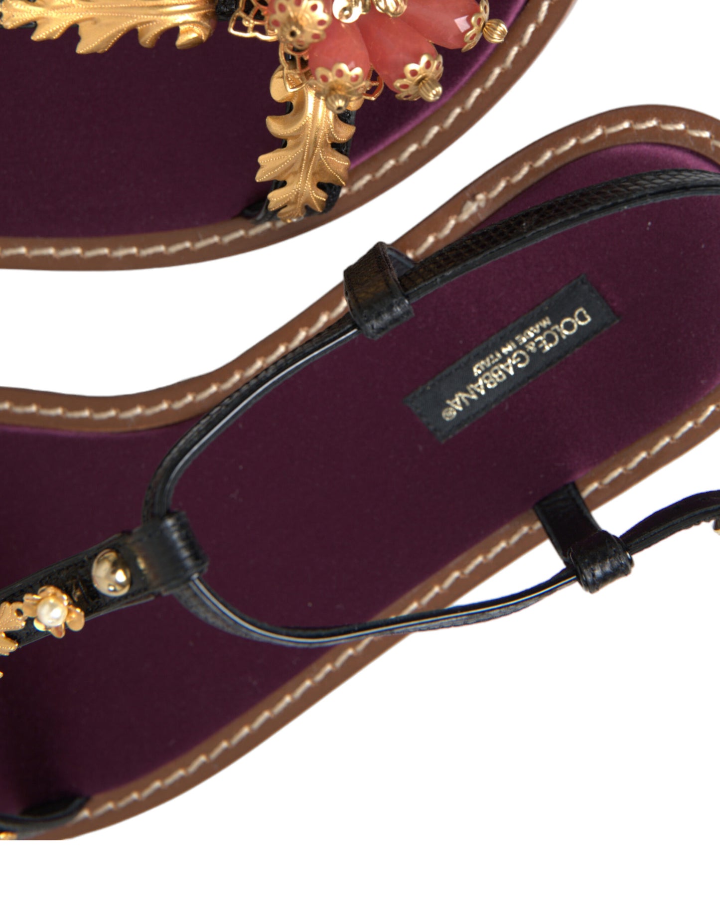 Sandalias de cuero Dolce & Gabbana negras con cristales dorados