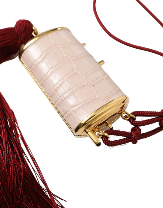 Bolso de Maquillaje Mini con Borla y Espejo Dolce & Gabbana de Piel Exótica Rosa