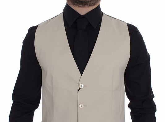 Dolce & Gabbana Beige Algodón Elástico Vestido Chaleco Blazer