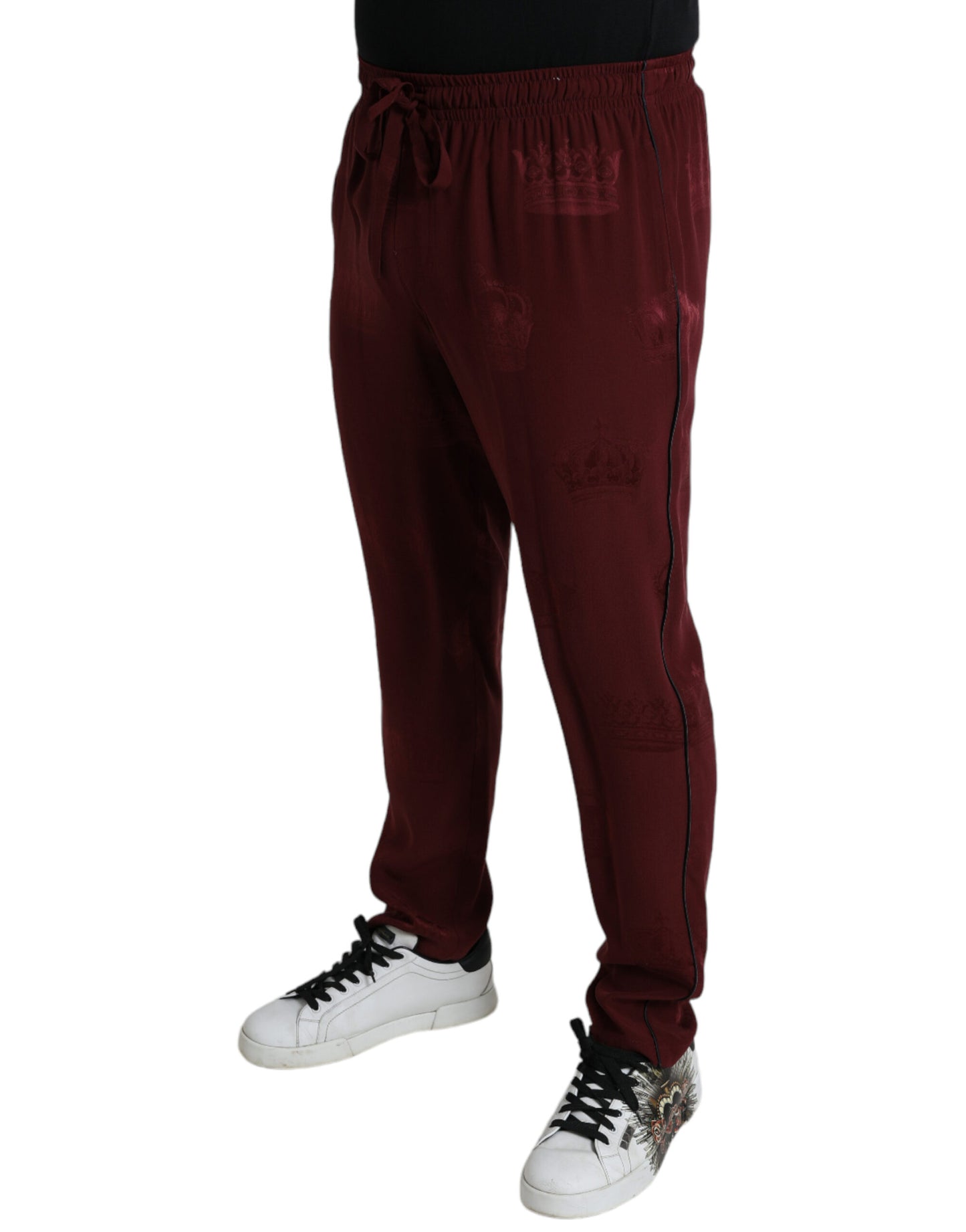 Pantalones de pijama de seda Dolce & Gabbana color granate con estampado de corona