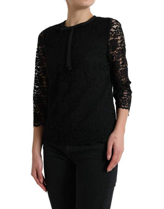 Blusa negra STAFF de Dolce & Gabbana Top de nailon de encaje floral