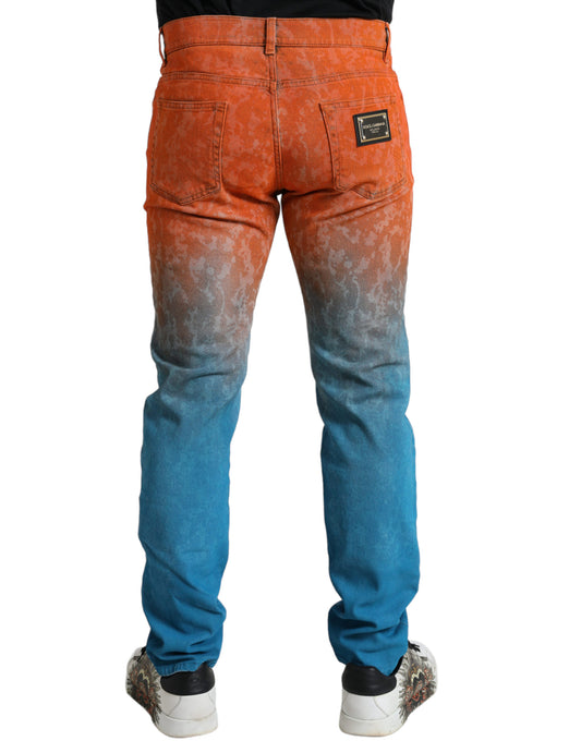Jeans ajustados de algodón con efecto difuminado multicolor de Dolce & Gabbana