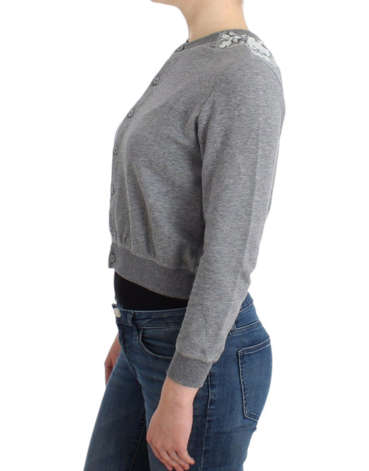 Ermanno Scervino Lencería Suéter Cardigan Top Gris de Encaje