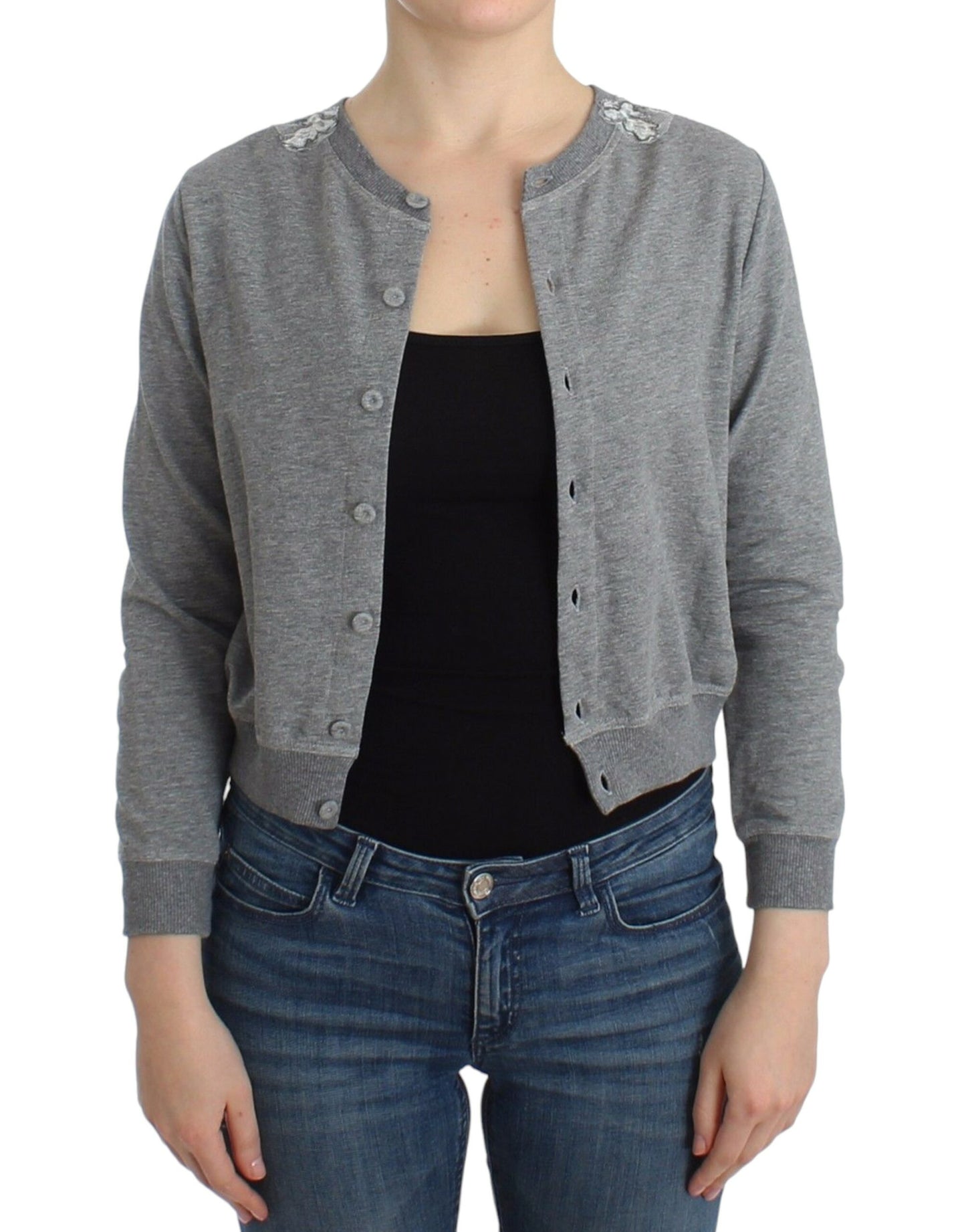 Ermanno Scervino Lencería Suéter Cardigan Top Gris de Encaje
