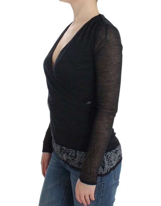 Jersey de manga larga elástico de mezcla de lana negra Ermanno Scervino