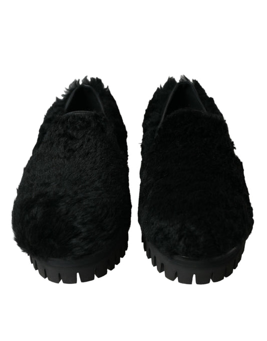 Chaussons de ville Dolce & Gabbana en cuir noir à fourrure