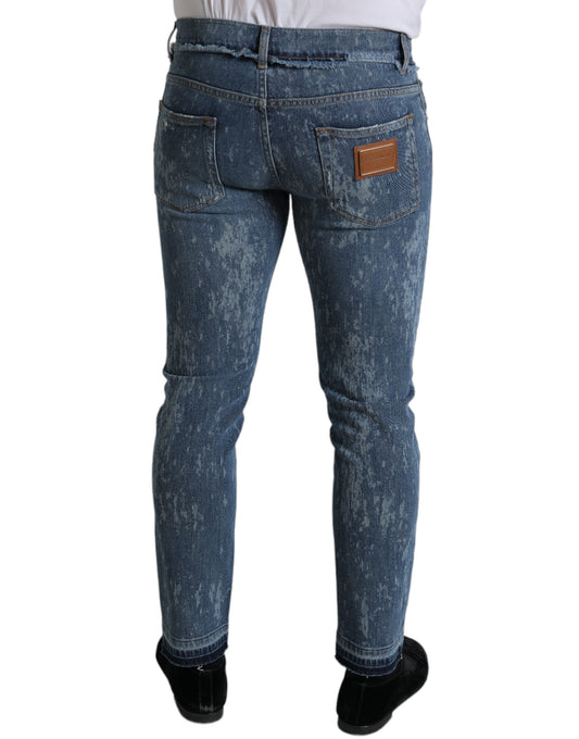 Vaqueros pitillo de algodón elástico, lavados, azul de Dolce & Gabbana