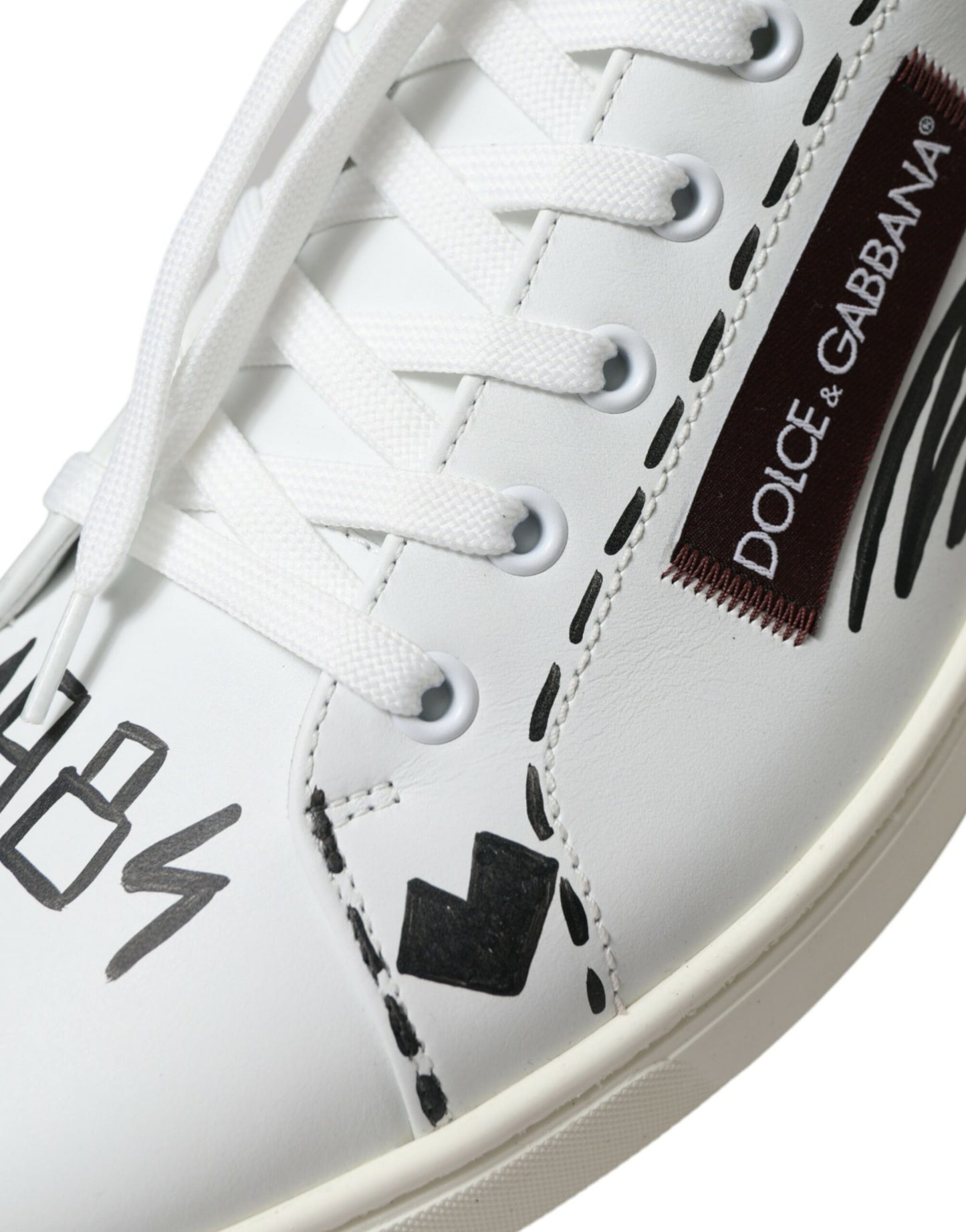 Zapatillas bajas de piel burdeos blancas con logotipo de Dolce & Gabbana