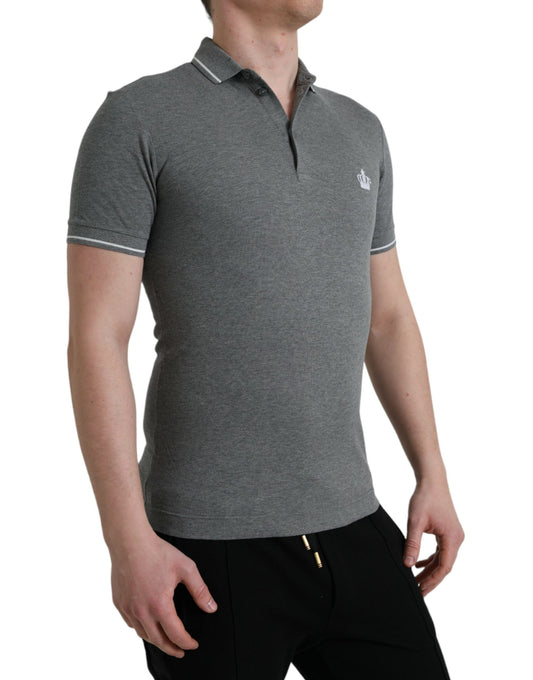 Camiseta con cuello y manga corta Crown de Dolce & Gabbana gris