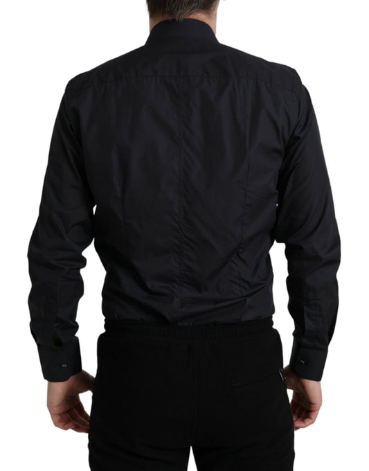 Camisa de vestir formal con cuello de algodón azul marino de Dolce & Gabbana